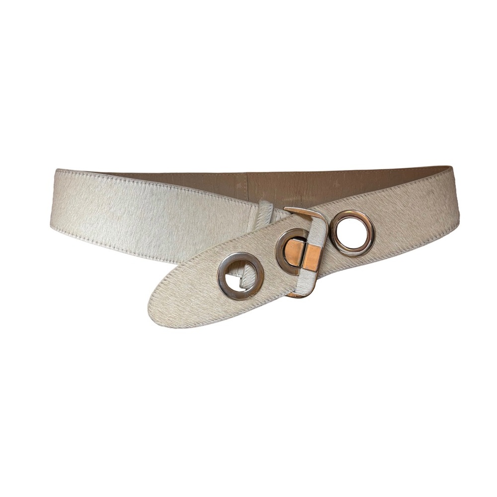 Cream Pony Hair Belt with Silver Accents
